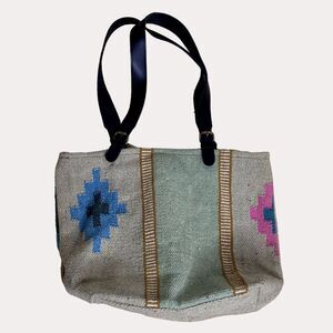 Raj Woven Carpet Tribal Double Handle Tote Purse Satchel Bag bv